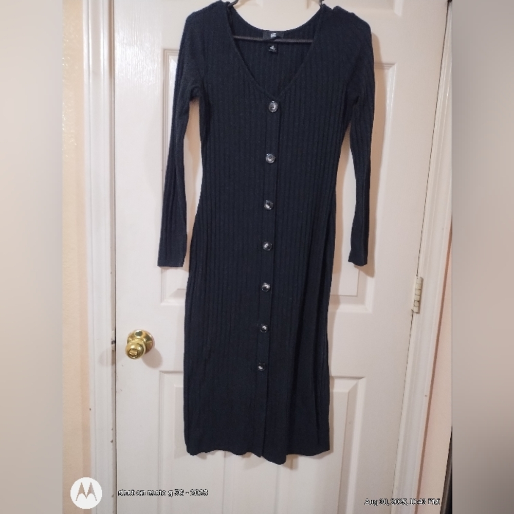Iz Byer Charcoal Long Sleeve Ribbed Dress